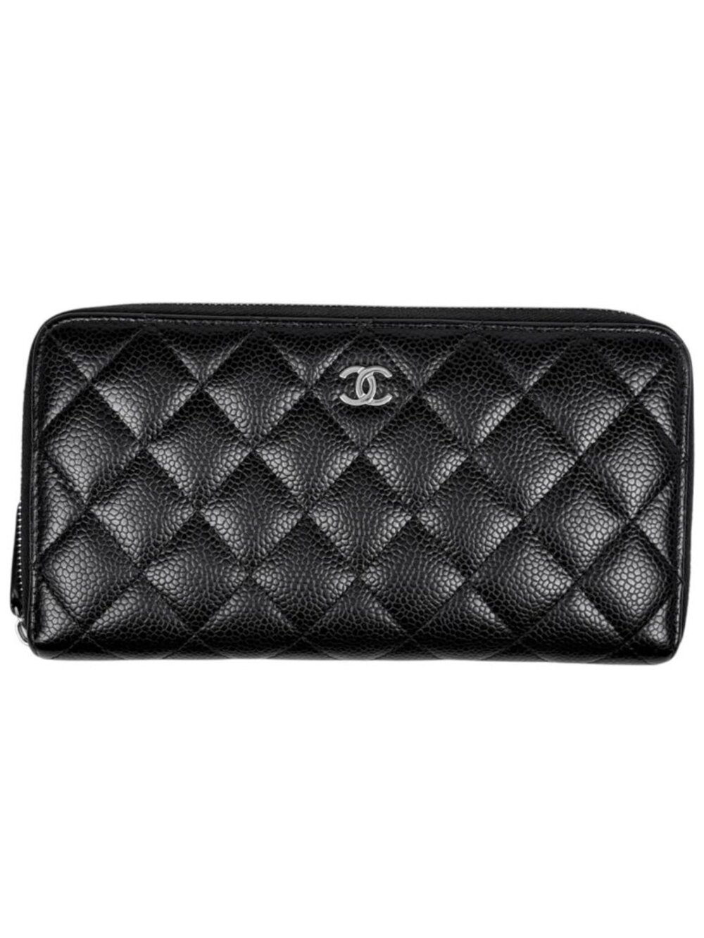 Chanel Wallet CC Logo Zip Around Caviar Leather Black